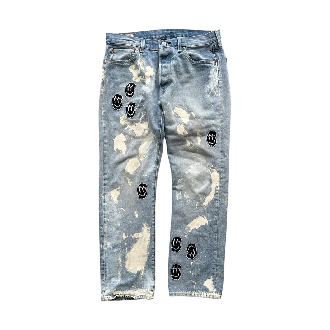 Smiley Patch Pants (Washed Blue)